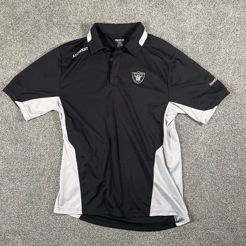Reebok Oakland Raiders AFC West Polo Shirt Mens S Black Silver NFL Football